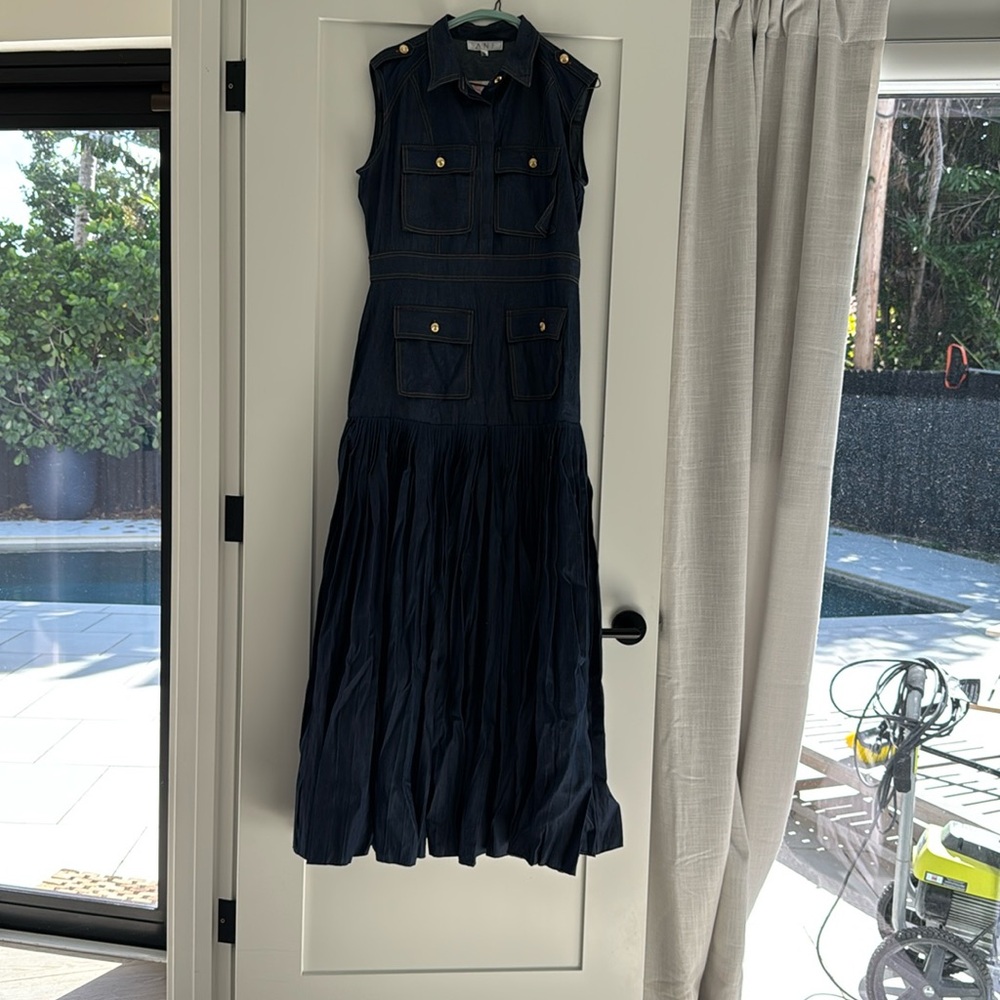 ANI SAFARI PLEATED MAXI DENIM DRESS